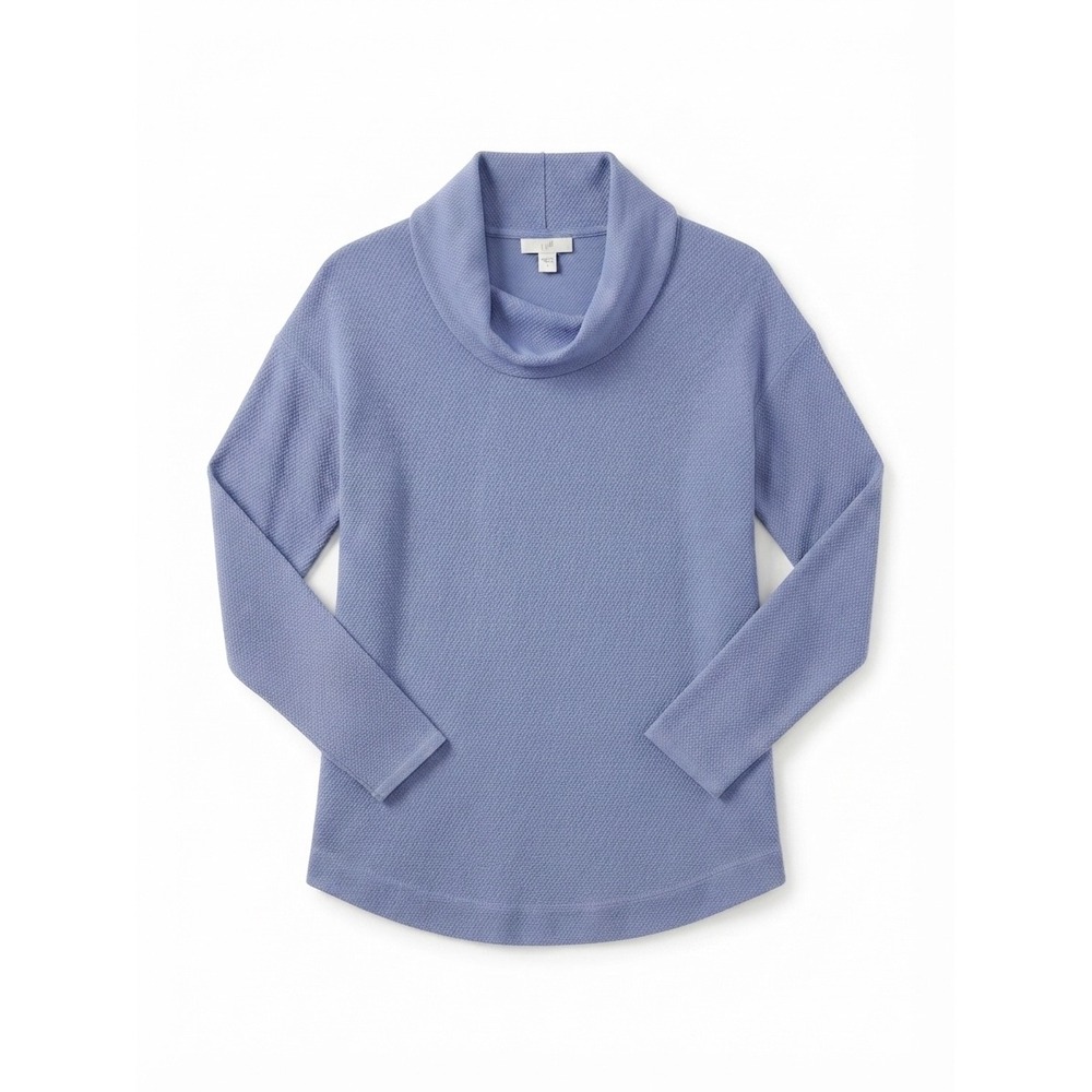 J.Jill Blue Thermal Waffle Knit Cowl Neck Long Sleeve Tunic Shirt Small